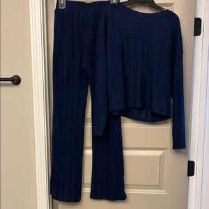 Navy Blue Ribbed Lounge Set